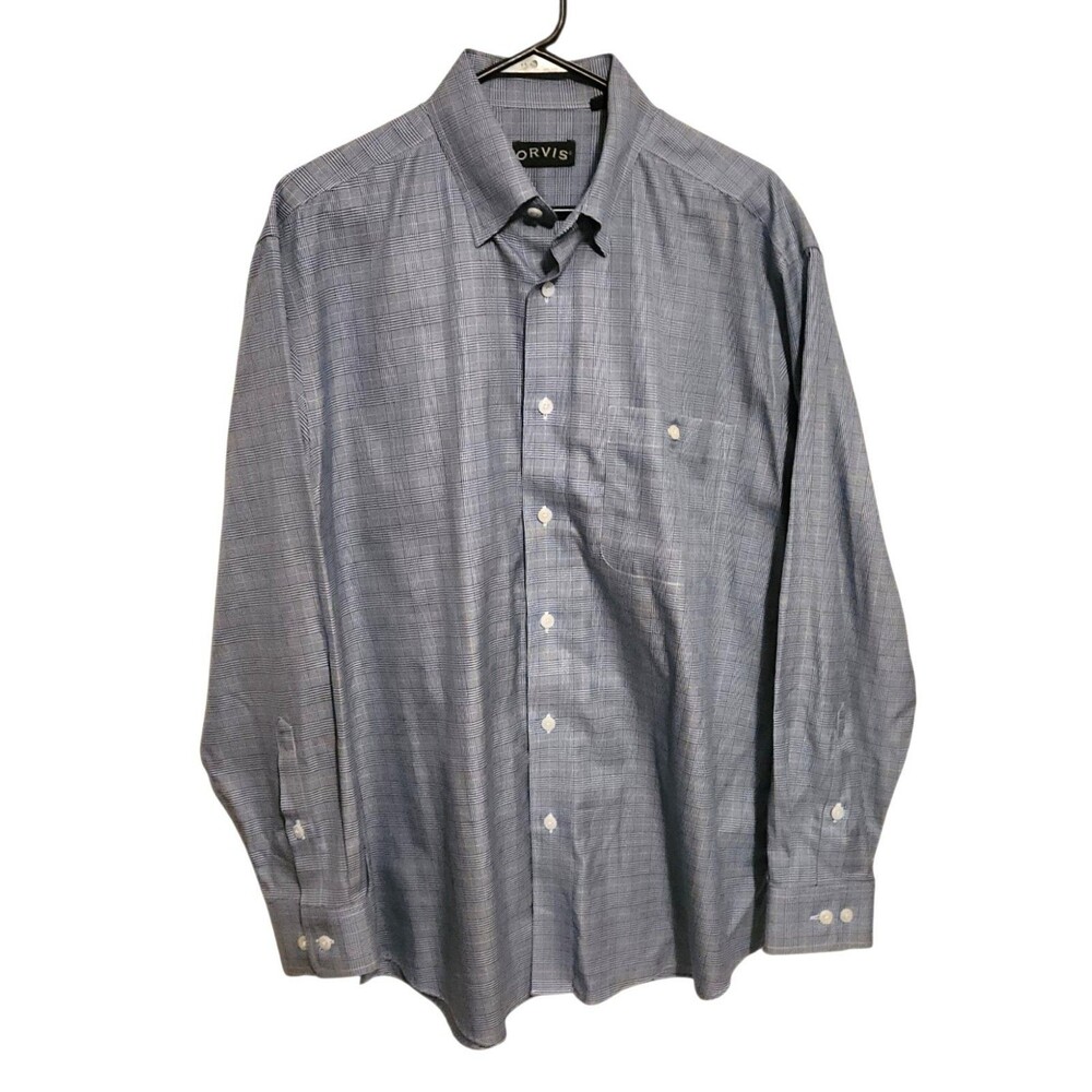 Orvis Button Down Shirt Long Sleeves Blue White Houndstooth Plaid Mens Size L